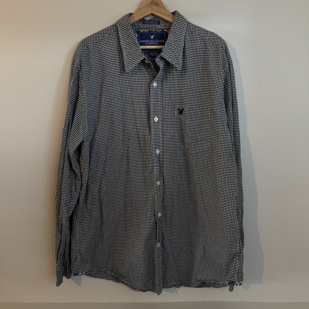 Men's American Eagle Vintage Fit Black/white Gingham Button Down Shirt Size XXL